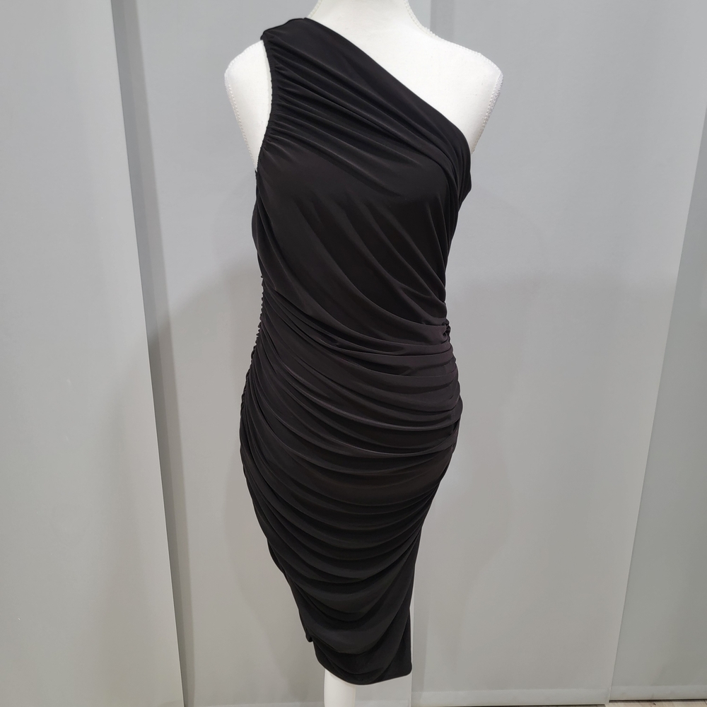 White House Black Market One-Shoulder Black Dress - Picture 2 of 7